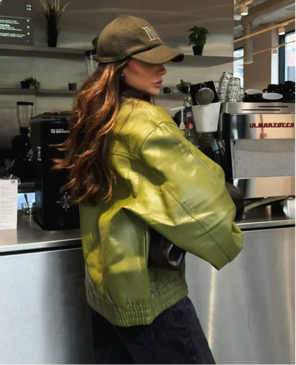 Elza PU-Leren Jas | Oversized dames jas in olijfgroen met moderne streetwear look