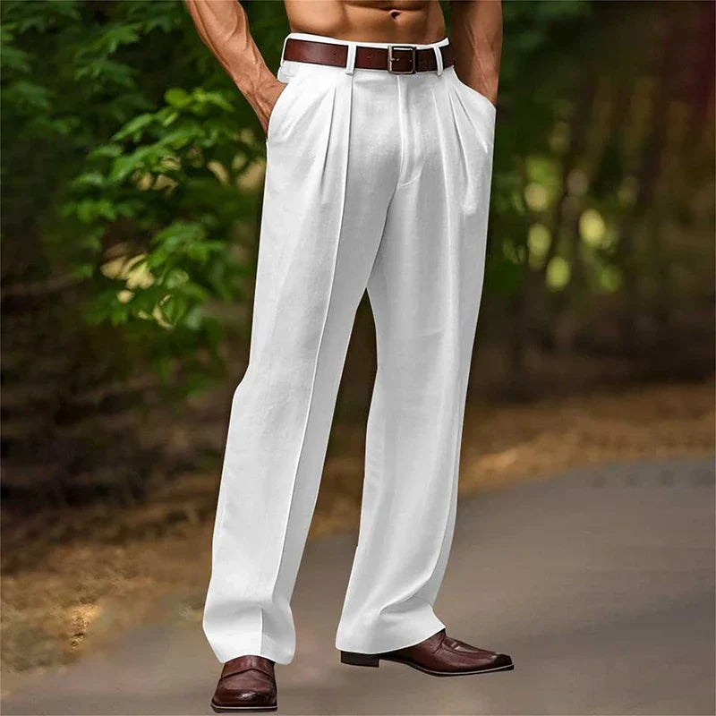 Men's Pleated High-Waist Dress Pants with Side Pockets