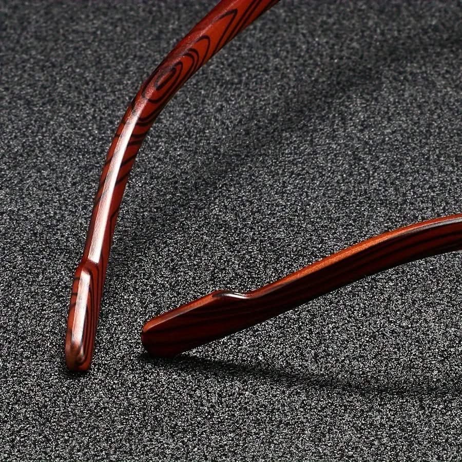 Square Metal Sunglasses with Wooden-Finish Arms