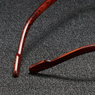 Square Metal Sunglasses with Wooden-Finish Arms