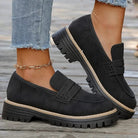 Women's Suede Platform Loafers - Chunky Rubber Sole