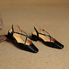 Women's Leather Block Heels with Closed Toe and Ankle Strap