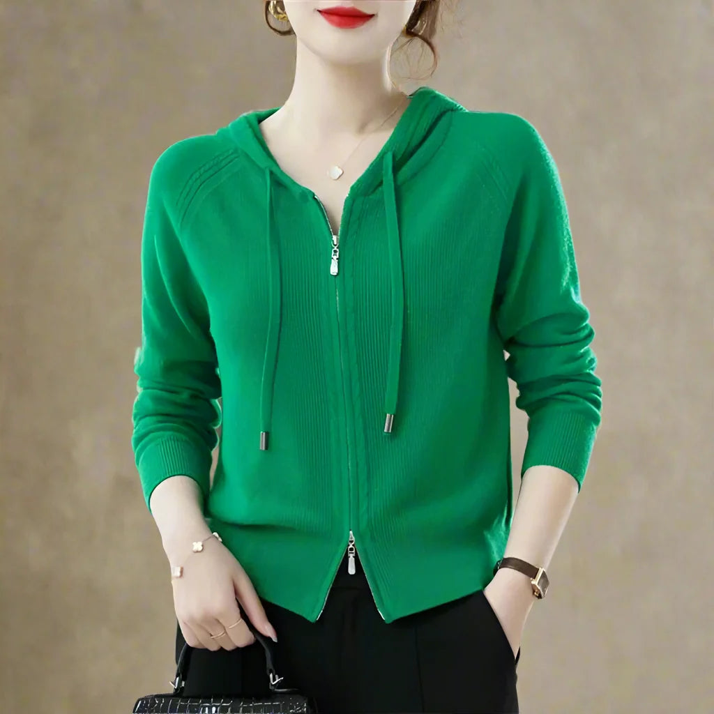 Women's Hoodies Cotton-Blend Knit Zip Pullover with Lined Hood