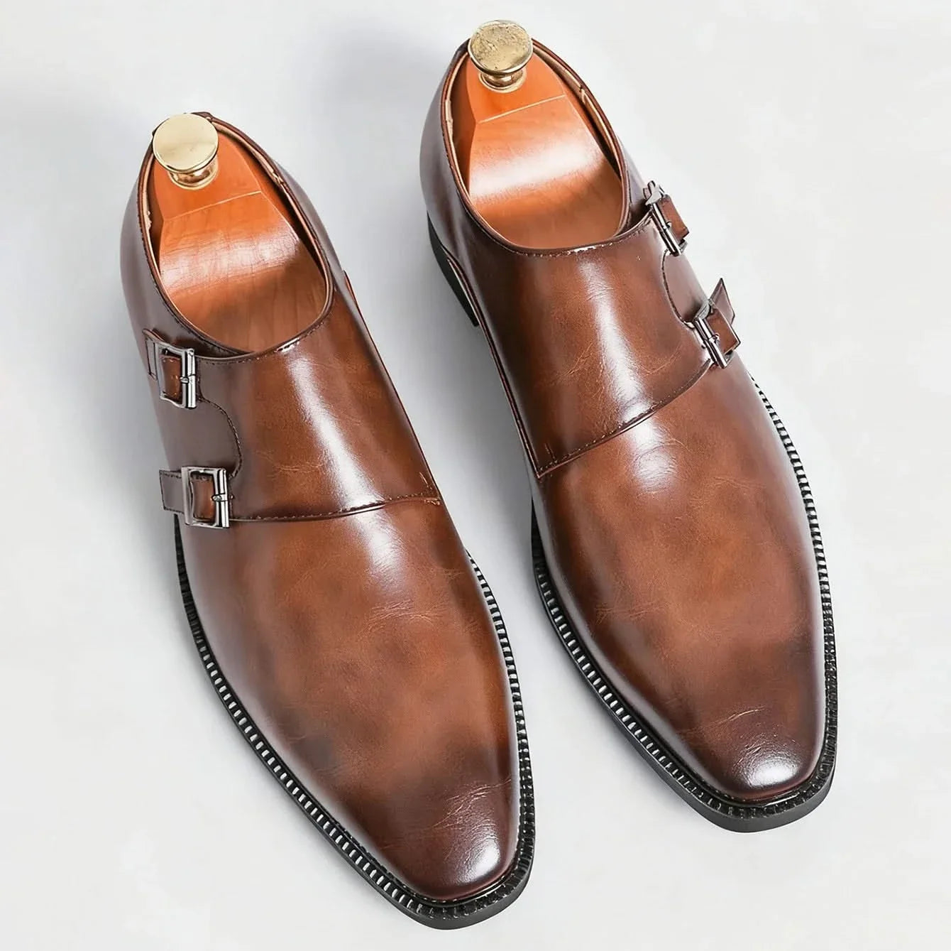 Men's Leather Loafers – Semi-Gloss Monk Style Shoes