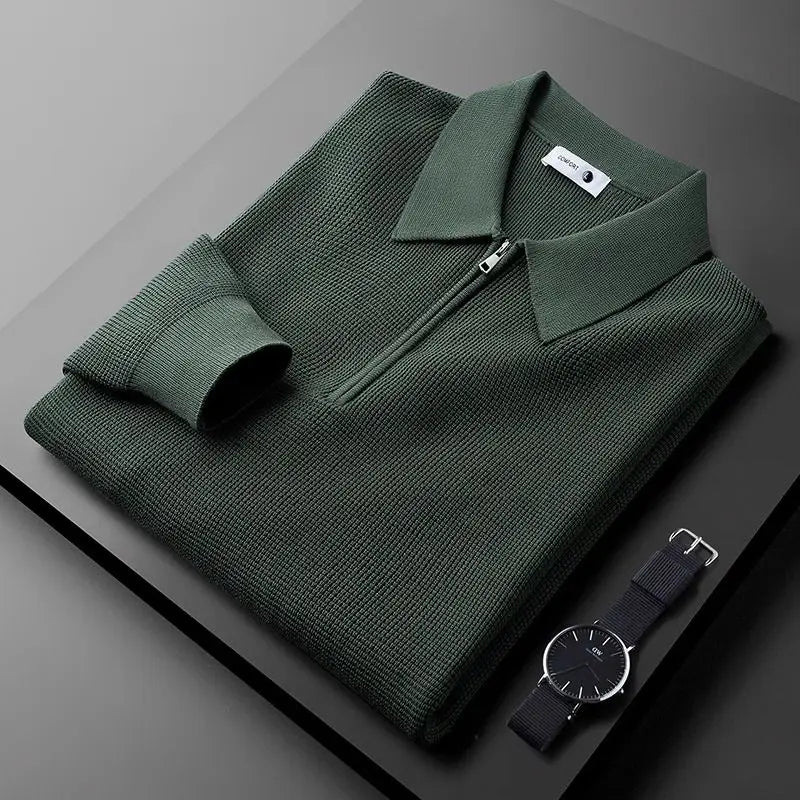 Men's Quarter Zip Jumper with Waffle Knit Texture