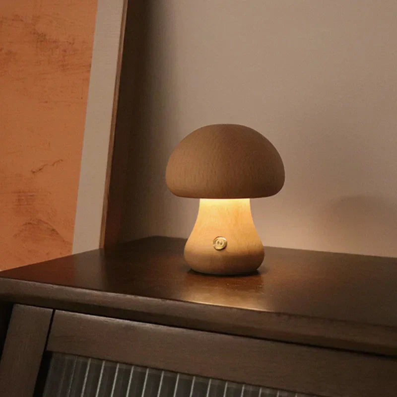 Houten Paddenstoel Lamp – Speelse LED Nachtverlichting met Touchbediening voor Kinderkamer of Gezellige Hoeken
