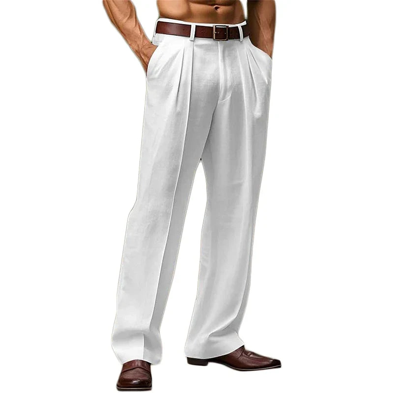 Men's Pleated High-Waist Dress Pants with Side Pockets
