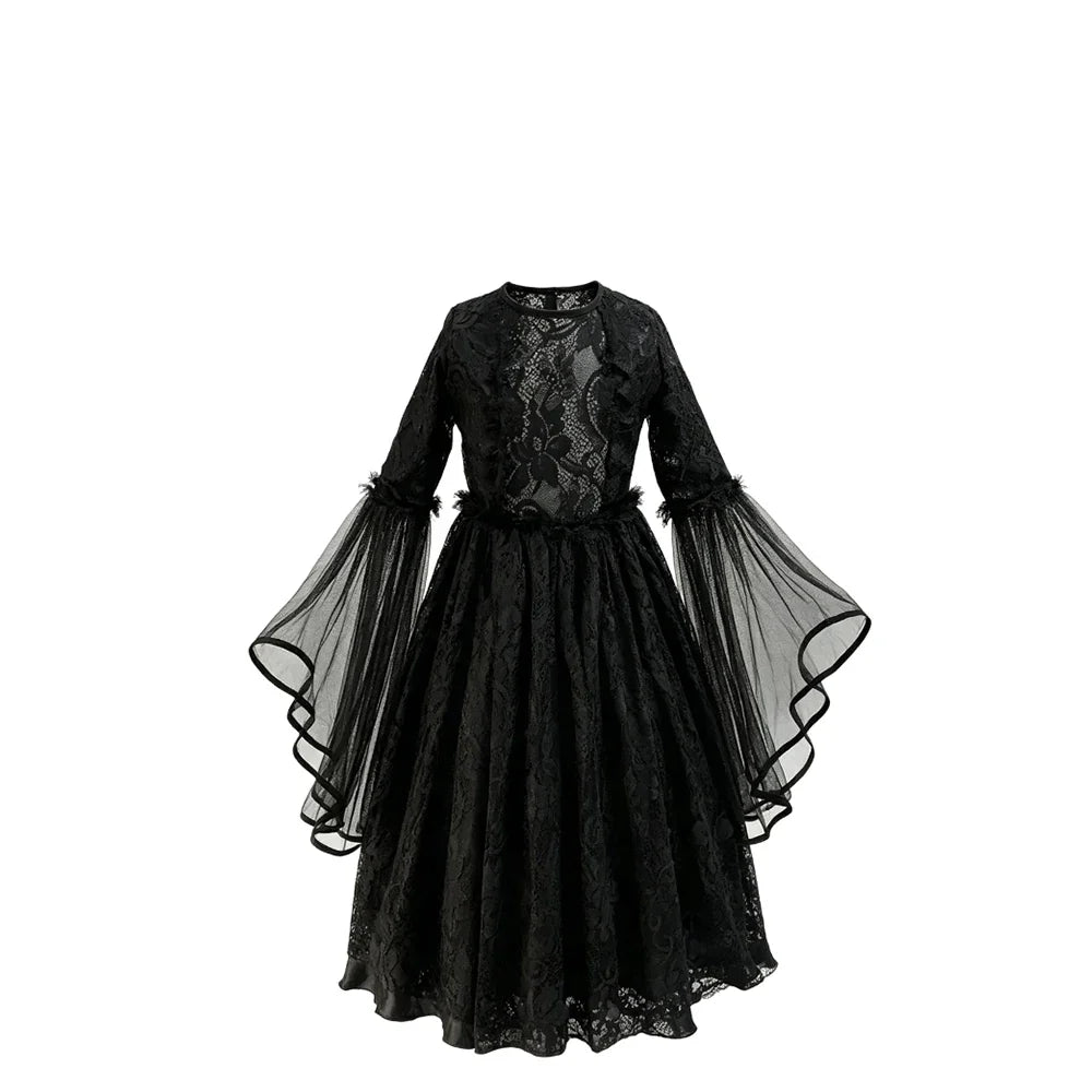 Black gothic lace dress with bell sleeves, dress only