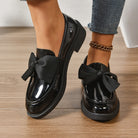 Women's Bow Loafers – Glossy Leather Platform Slip-Ons