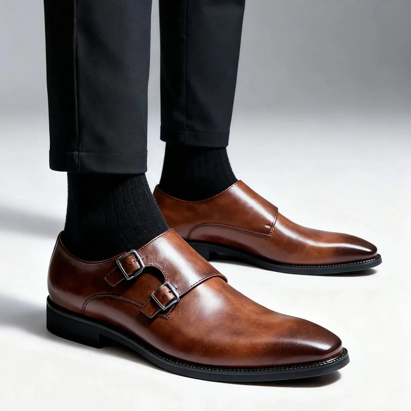 Men's Leather Loafers – Semi-Gloss Monk Style Shoes