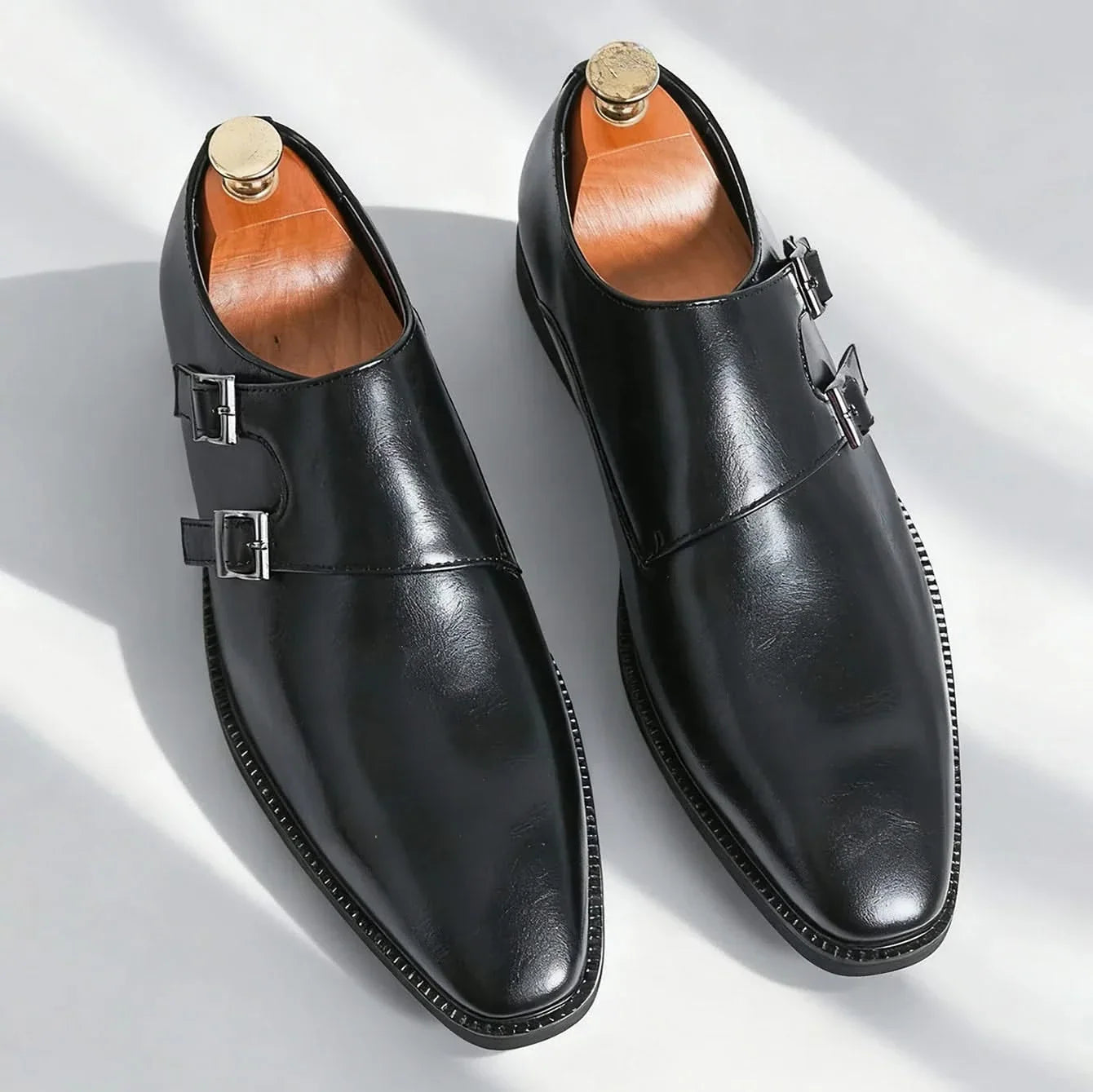 Men's Leather Loafers – Semi-Gloss Monk Style Shoes