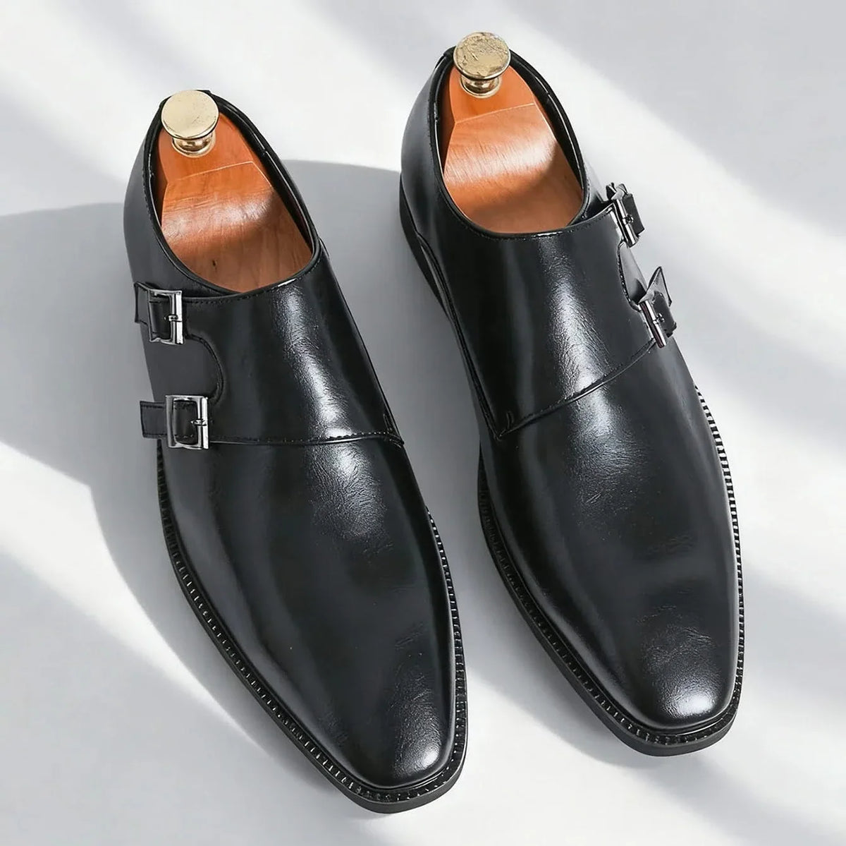Men's Leather Loafers – Semi-Gloss Monk Style Shoes