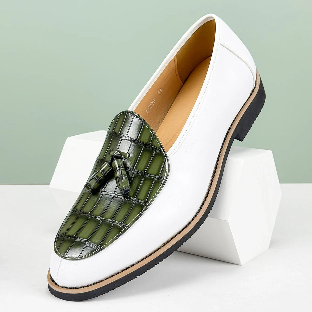 Men's Leather Tassel Loafers, Croc-Embossed Dress Shoes
