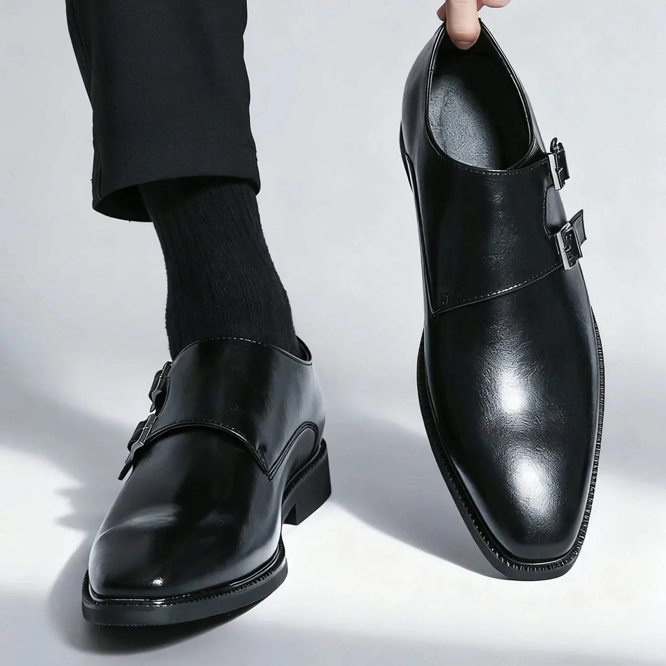 Men's Leather Loafers – Semi-Gloss Monk Style Shoes
