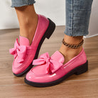 Women's Bow Loafers – Glossy Leather Platform Slip-Ons