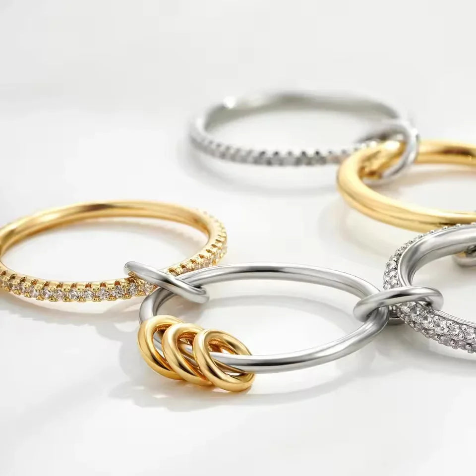 Women's Stacked Diamond Ring Gold-Plated Mixed-Tone Band