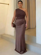 Women's Satin Maxi Dress with Asymmetric Draped Detail
