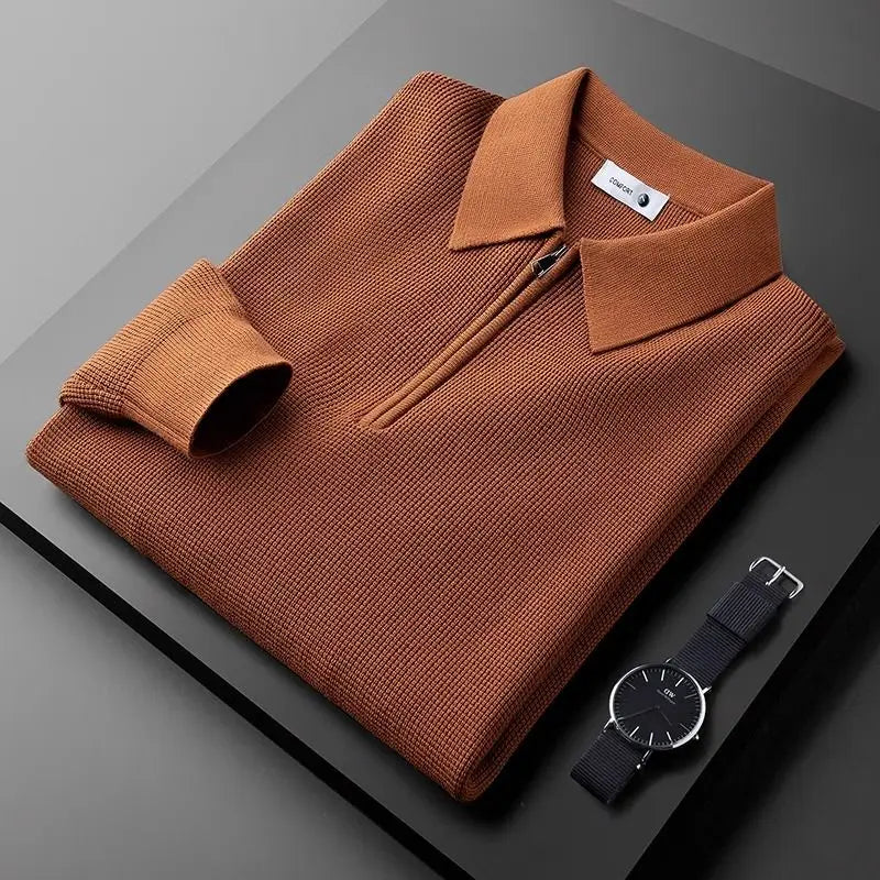 Men's Quarter Zip Jumper with Waffle Knit Texture