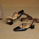 Women's Leather Block Heels with Closed Toe and Ankle Strap