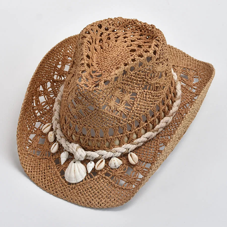Women's Woven Sun Hat with Shell Trim