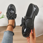Women's Bow Loafers – Glossy Leather Platform Slip-Ons