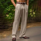 Men's Pleated High-Waist Dress Pants with Side Pockets