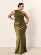 Women's Satin Maxi Dress with Asymmetric Draped Detail