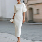 Matilda | Women's Boat Neck Half Sleeve Bodycon Midi Dress