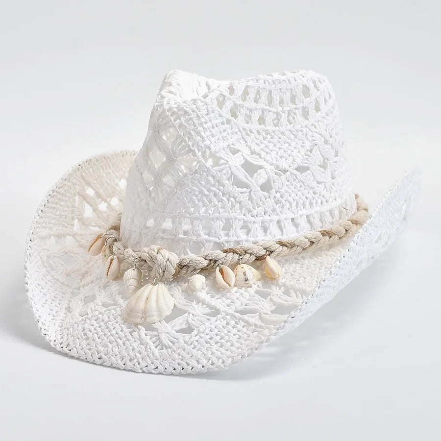 Women's Woven Sun Hat with Shell Trim