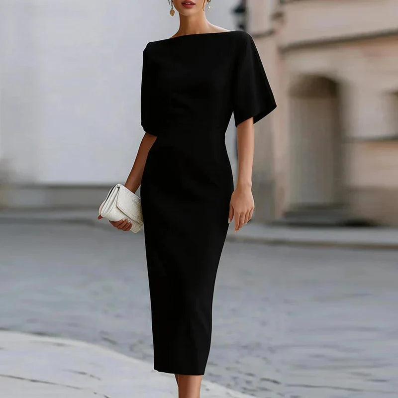 Matilda | Women's Boat Neck Half Sleeve Bodycon Midi Dress