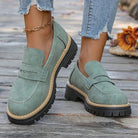 Women's Suede Platform Loafers - Chunky Rubber Sole