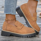 Women's Suede Platform Loafers - Chunky Rubber Sole