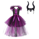 Dark fairy queen girls costume, dress with horned headband