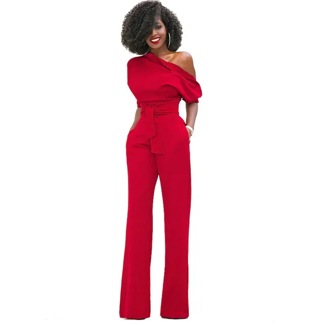 Zamira | Dames Jumpsuit – Elegante Jumpsuit met Wijde Pijpen en Unieke Schuine Kraag