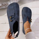 Women's Suede Loafers Soft Padded Insole Elastic Button Strap