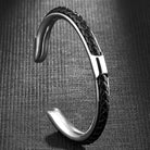Men's Leather Cuff Bracelet - Stainless Steel and Braided Leather