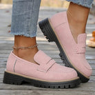 Women's Suede Platform Loafers - Chunky Rubber Sole
