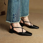 Women's Leather Block Heels with Closed Toe and Ankle Strap