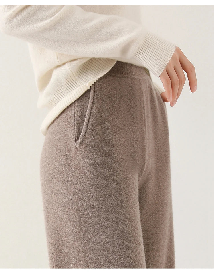 Women's Merino Wool Pants, High-Waisted Wide-Leg Knit