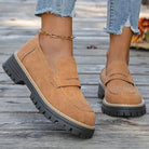 Women's Suede Platform Loafers - Chunky Rubber Sole