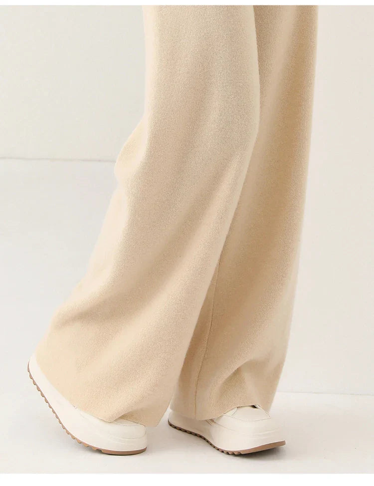 Women's Merino Wool Pants, High-Waisted Wide-Leg Knit