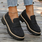 Women's Suede Platform Loafers - Chunky Rubber Sole