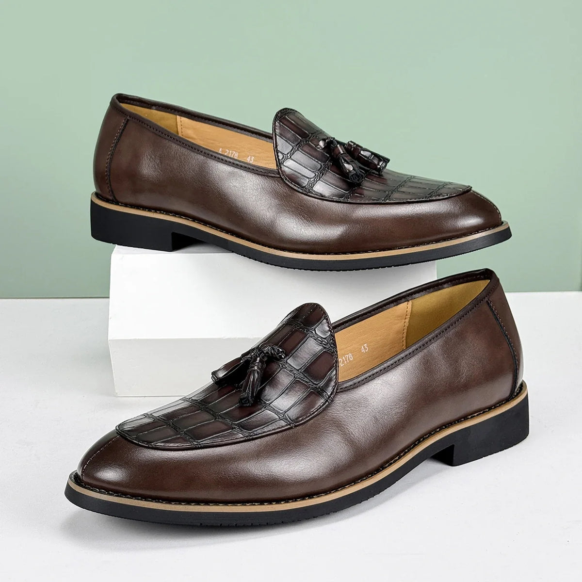 Men's Leather Tassel Loafers, Croc-Embossed Dress Shoes