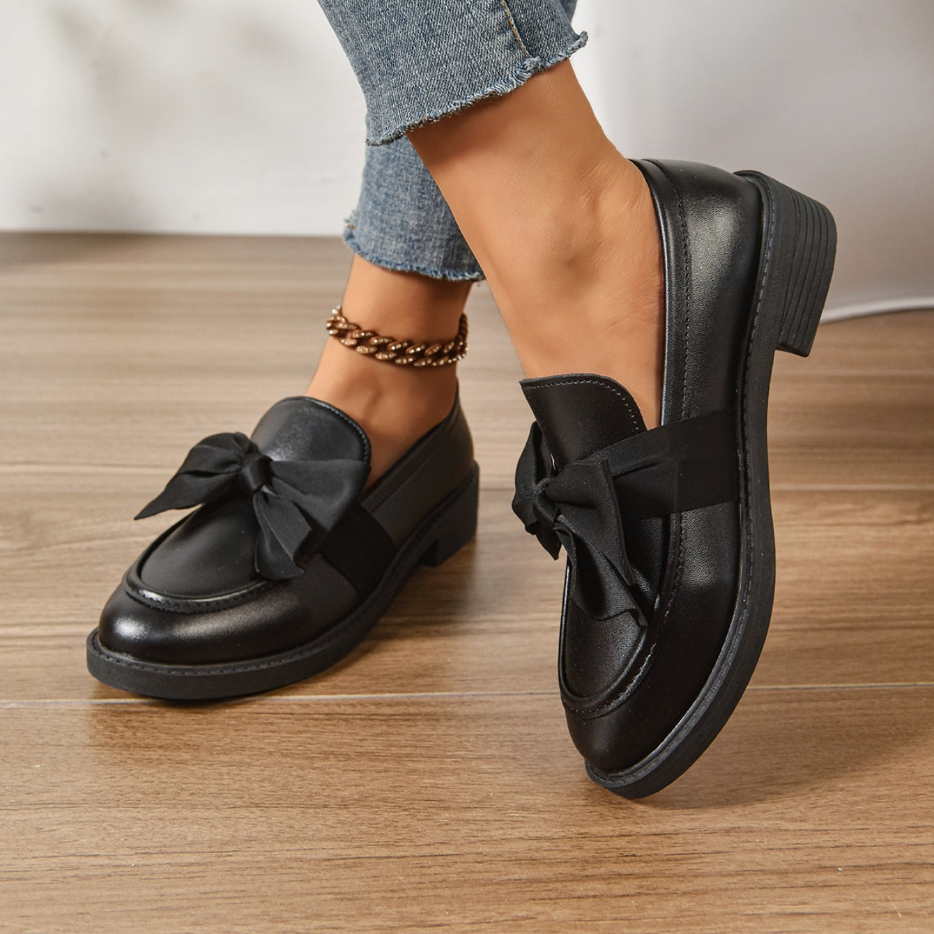 Women's Bow Loafers – Glossy Leather Platform Slip-Ons