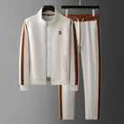 Women's Tracksuit Set with Faux Leather Trim Zip-Up Jacket