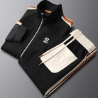 Women's Tracksuit Set with Faux Leather Trim Zip-Up Jacket