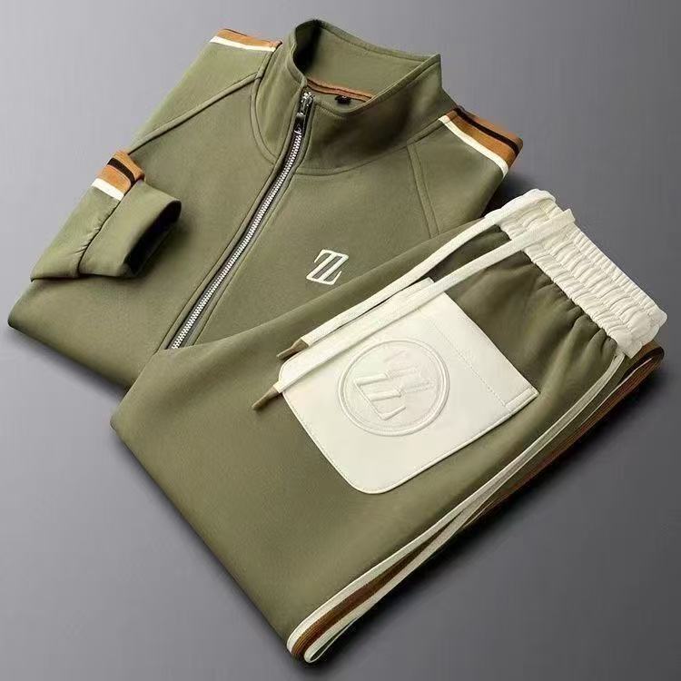 Women's Tracksuit Set with Faux Leather Trim Zip-Up Jacket