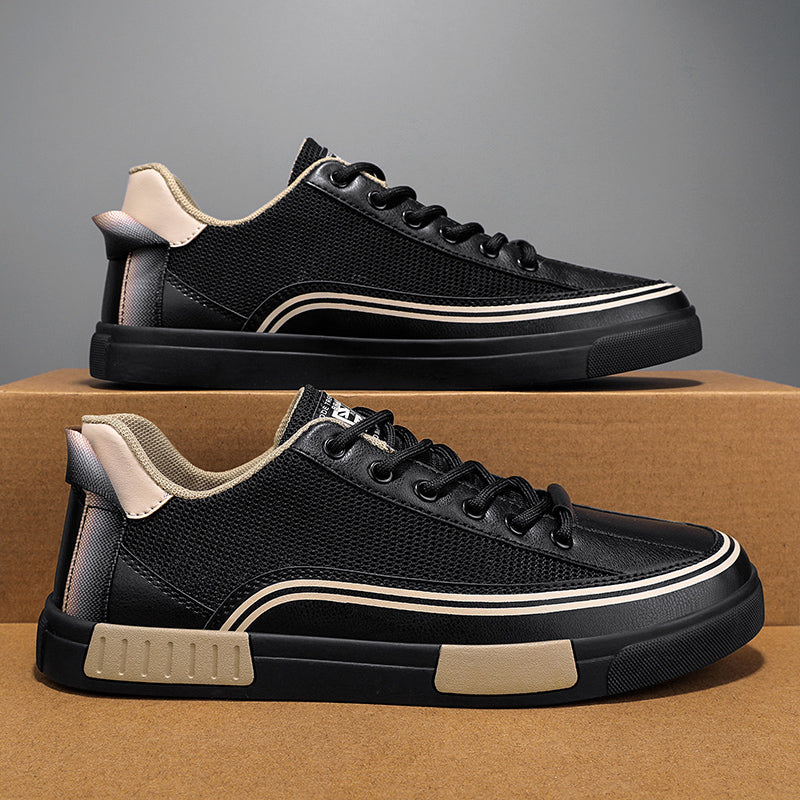 Men's Mesh Sneakers with Leather Patchwork Trim