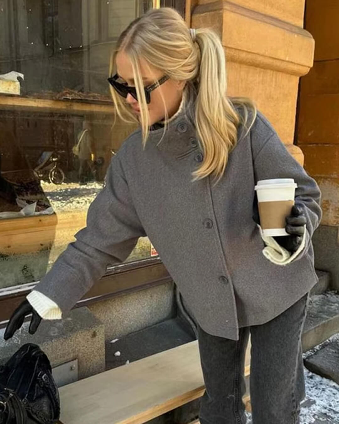 Claire elegante herfst jas| Dames korte jas met opstaande kraag en enkelrijige sluiting