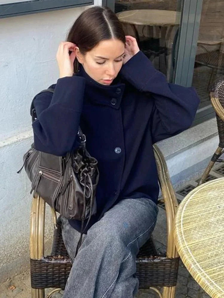 Claire elegante herfst jas| Dames korte jas met opstaande kraag en enkelrijige sluiting